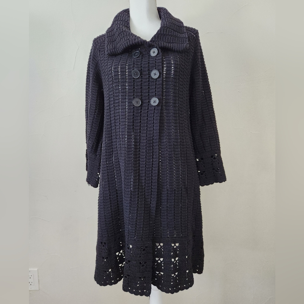 Apt. 9 Black Crochet Double-Breasted Sweater Coat